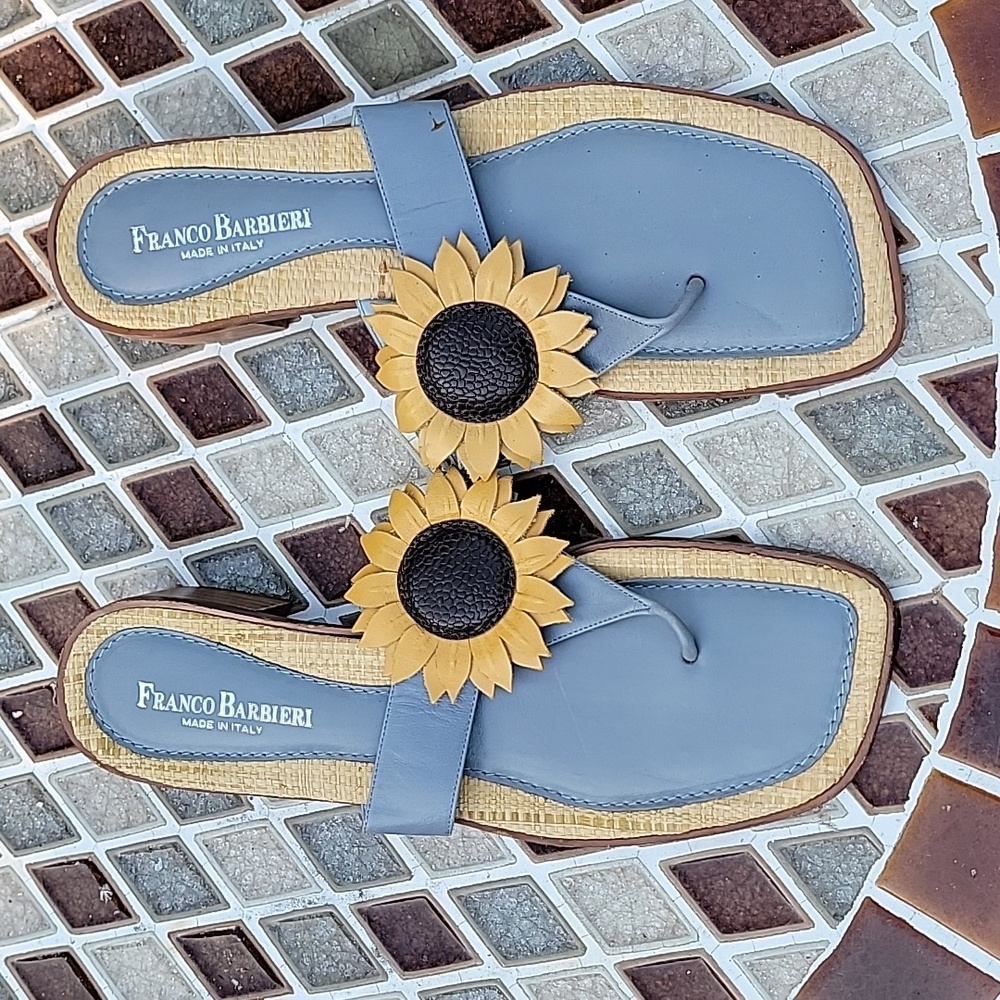 Franco Barbieri, Sunflower Leather Sandals, Made in Italy, Size 10 M.